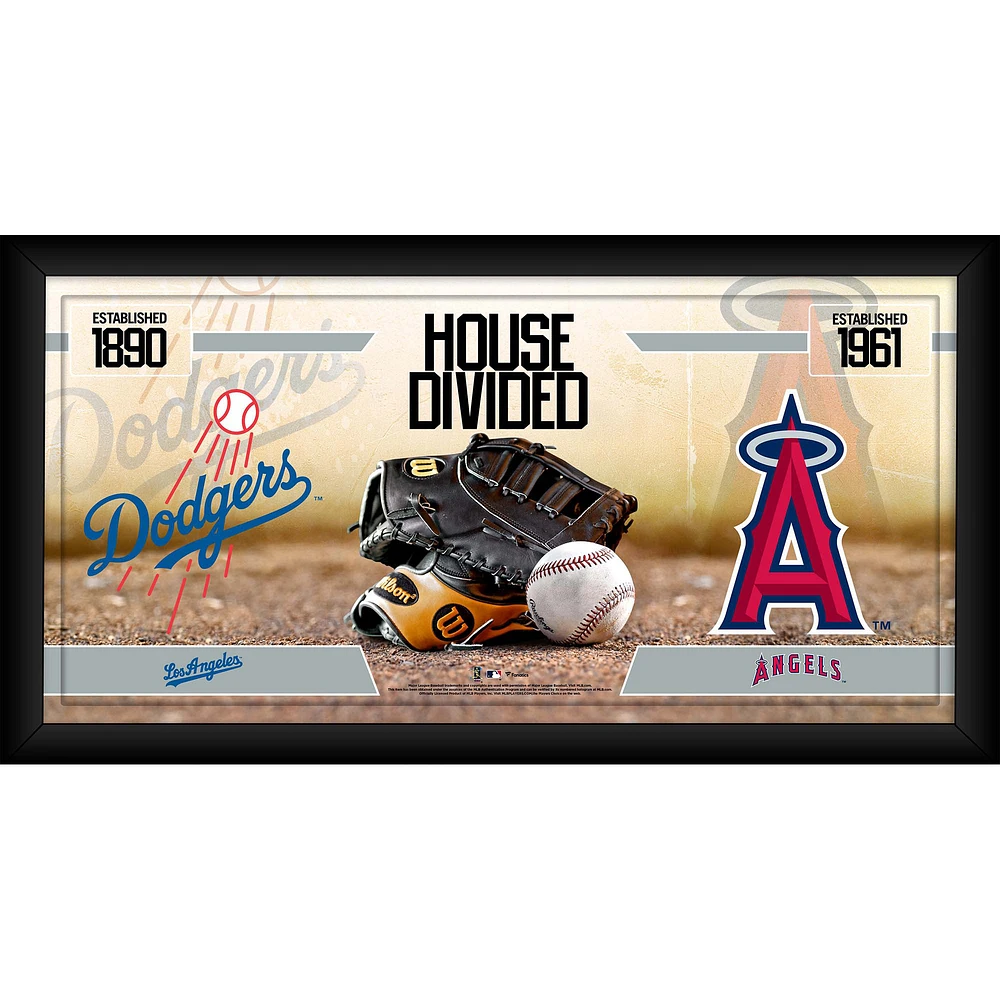 Los Angeles Dodgers vs. Los Angeles Angels Framed 10" x 20" House Divided Baseball Collage