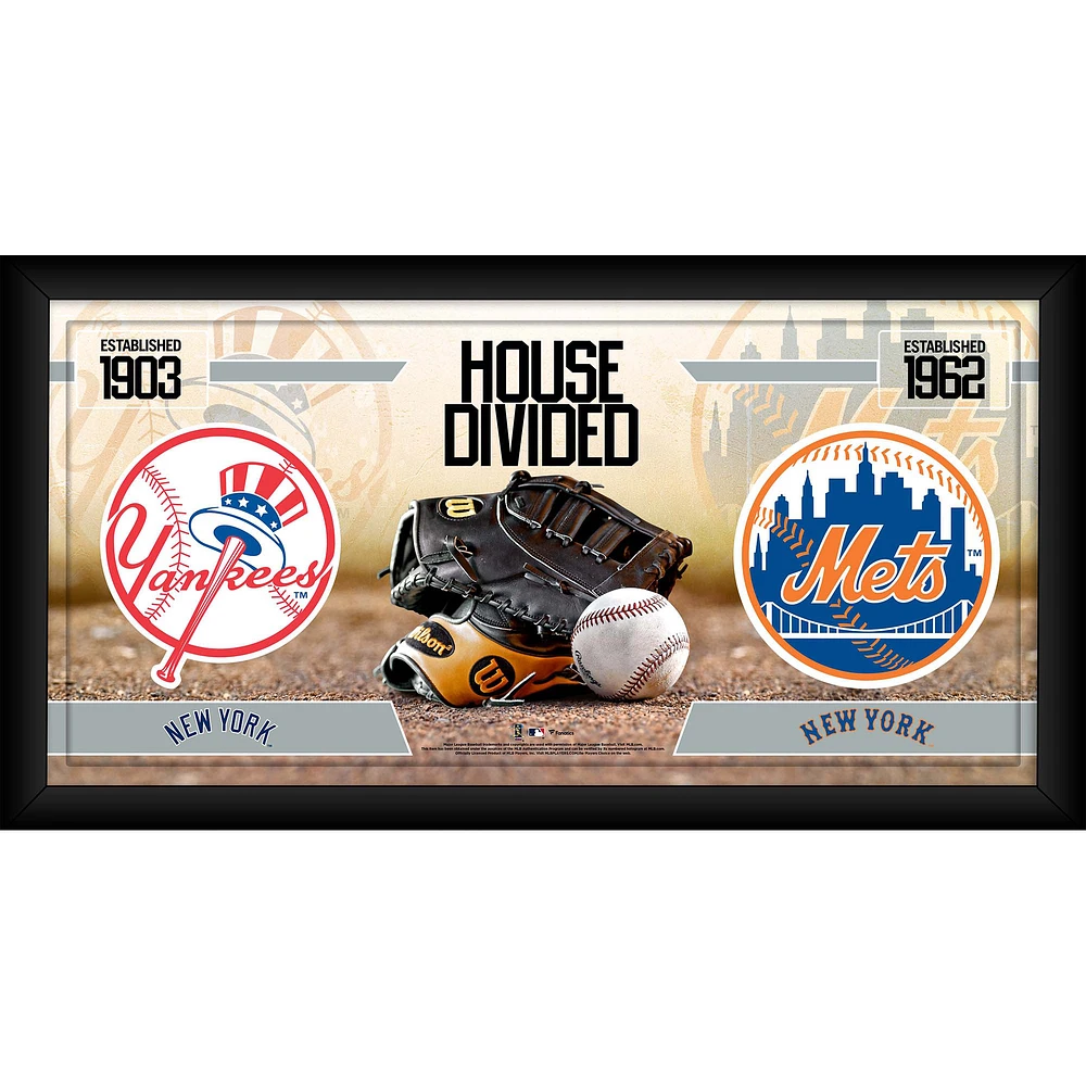 New York Yankees vs. New York Mets Framed 10" x 20" House Divided Baseball Collage