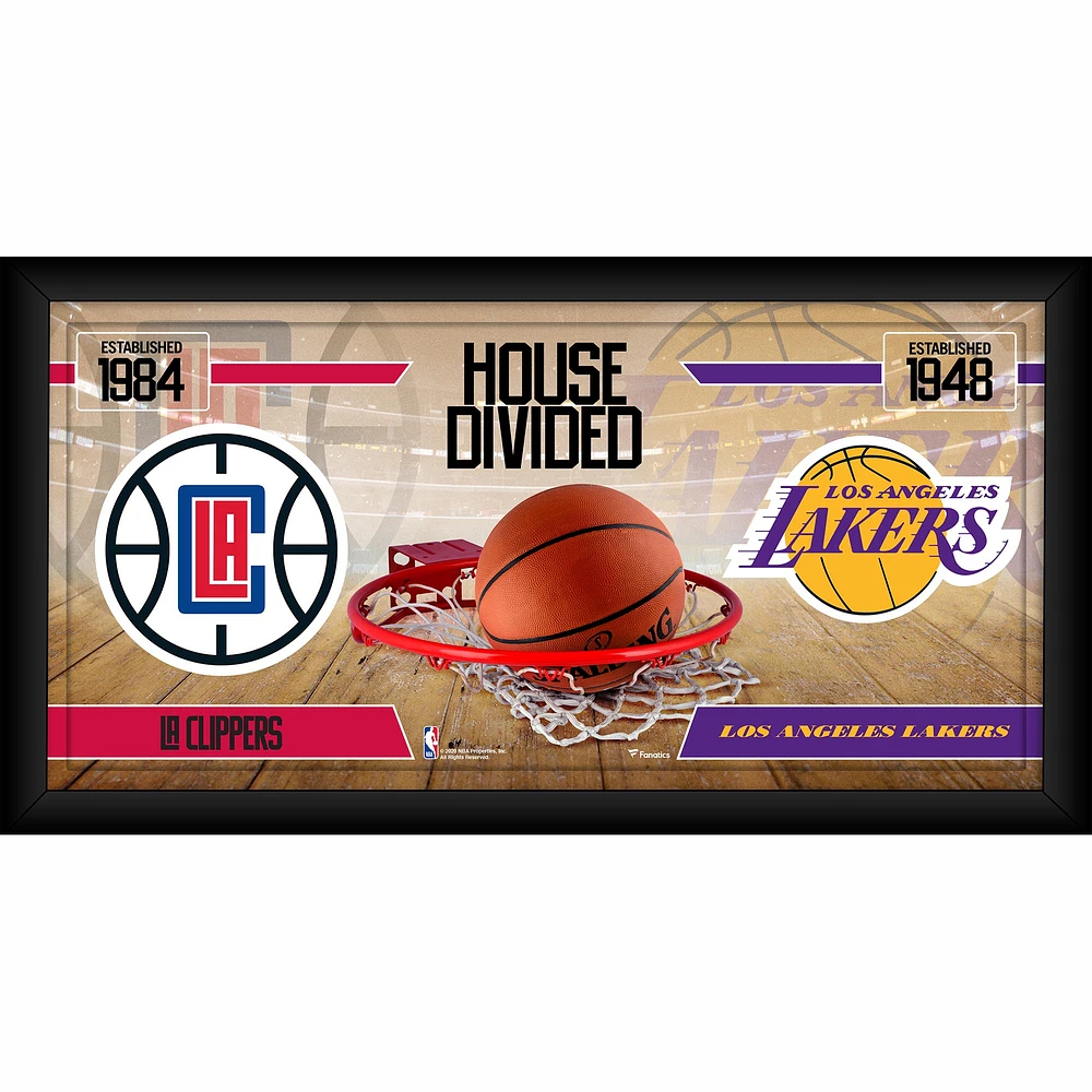 LA Clippers vs. Los Angeles Lakers Framed 10" x 20" House Divided Collage