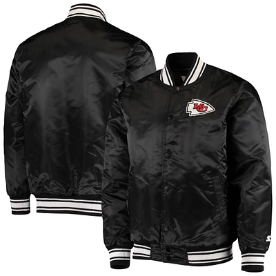 Men's Starter Black Kansas City Chiefs Locker Room Satin Varsity Full-Snap Jacket