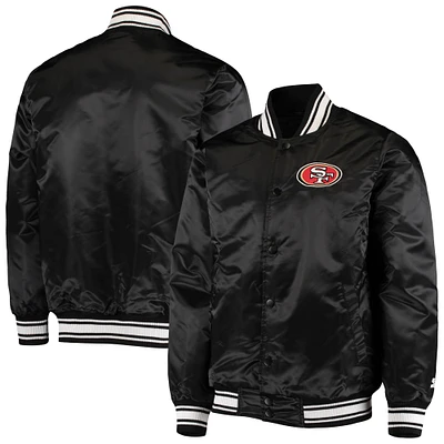 Men's Starter Black San Francisco 49ers Locker Room Satin Varsity Full-Snap Jacket