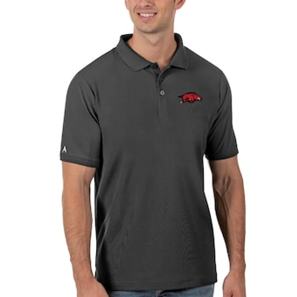 Men's Antigua Anthracite Arkansas Razorbacks Legacy Pique Polo