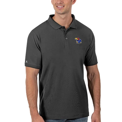 Men's Antigua Anthracite Kansas Jayhawks Legacy Pique Polo