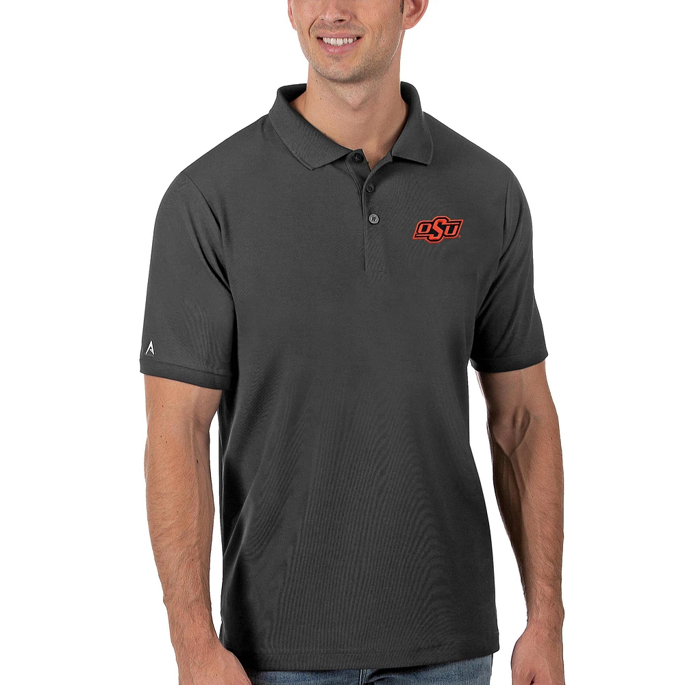 Men's Antigua Anthracite Oklahoma State Cowboys Legacy Pique Polo