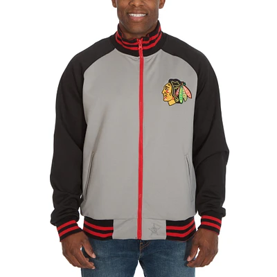 Men's JH Design Gray/Black Chicago Blackhawks Reversible Full-Zip Track Jacket with Embroidered Logos