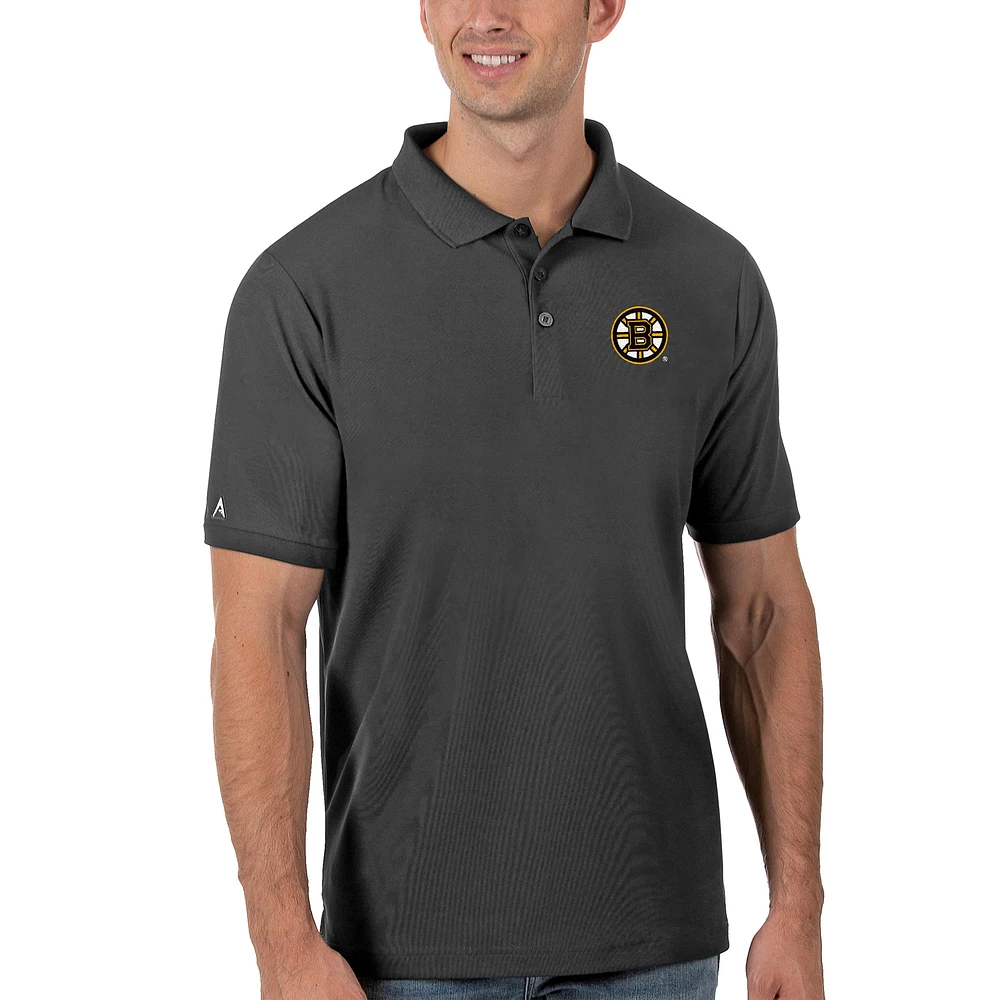 Men's Antigua Charcoal Boston Bruins Legacy Pique Polo