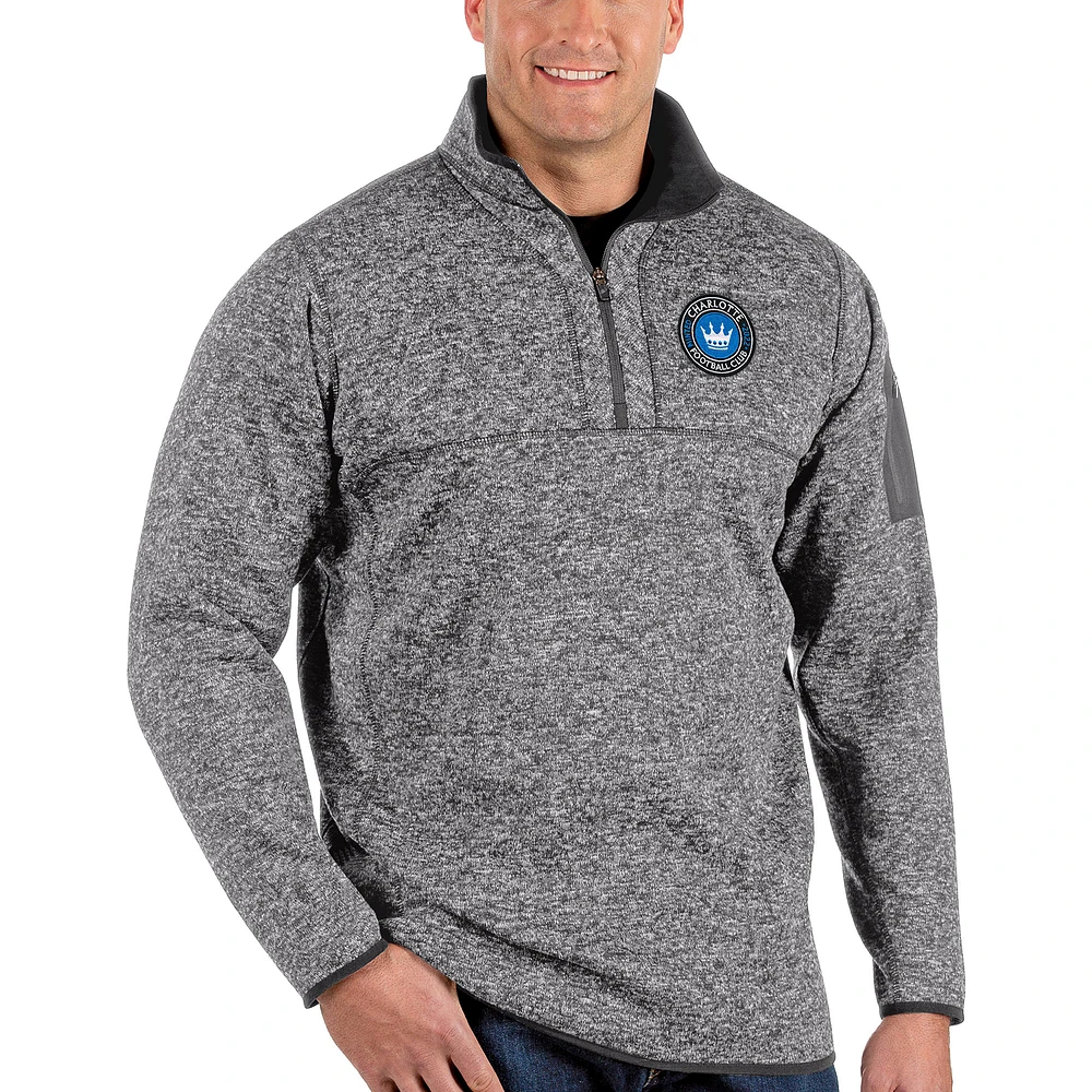 Men's Antigua Heather Gray Charlotte FC Big & Tall Fortune Quarter-Zip Pullover Jacket