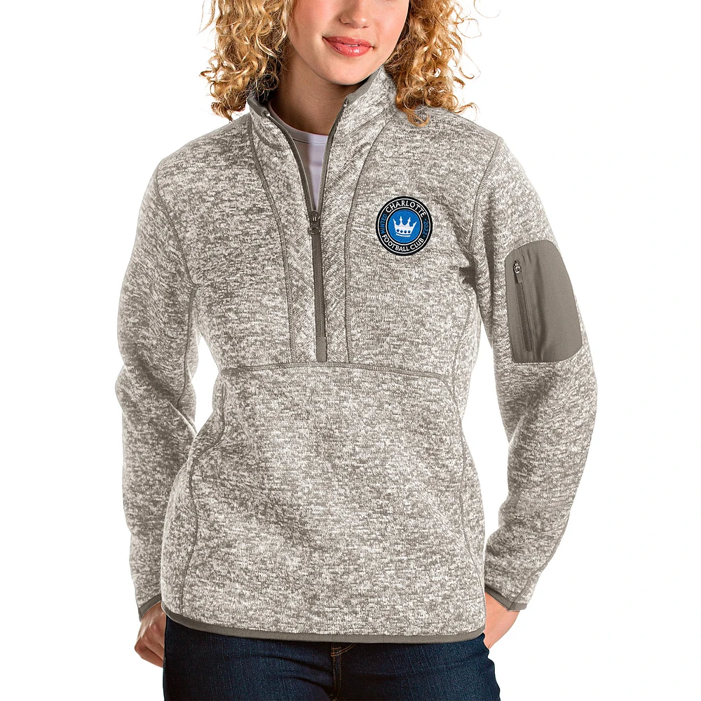 Women's Antigua Tan Charlotte FC Fortune Quarter-Zip Pullover Jacket