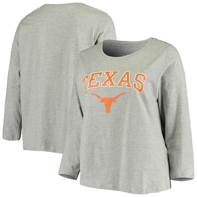 Women's Heathered Gray Texas Longhorns Plus Logo Long Sleeve T-Shirt
