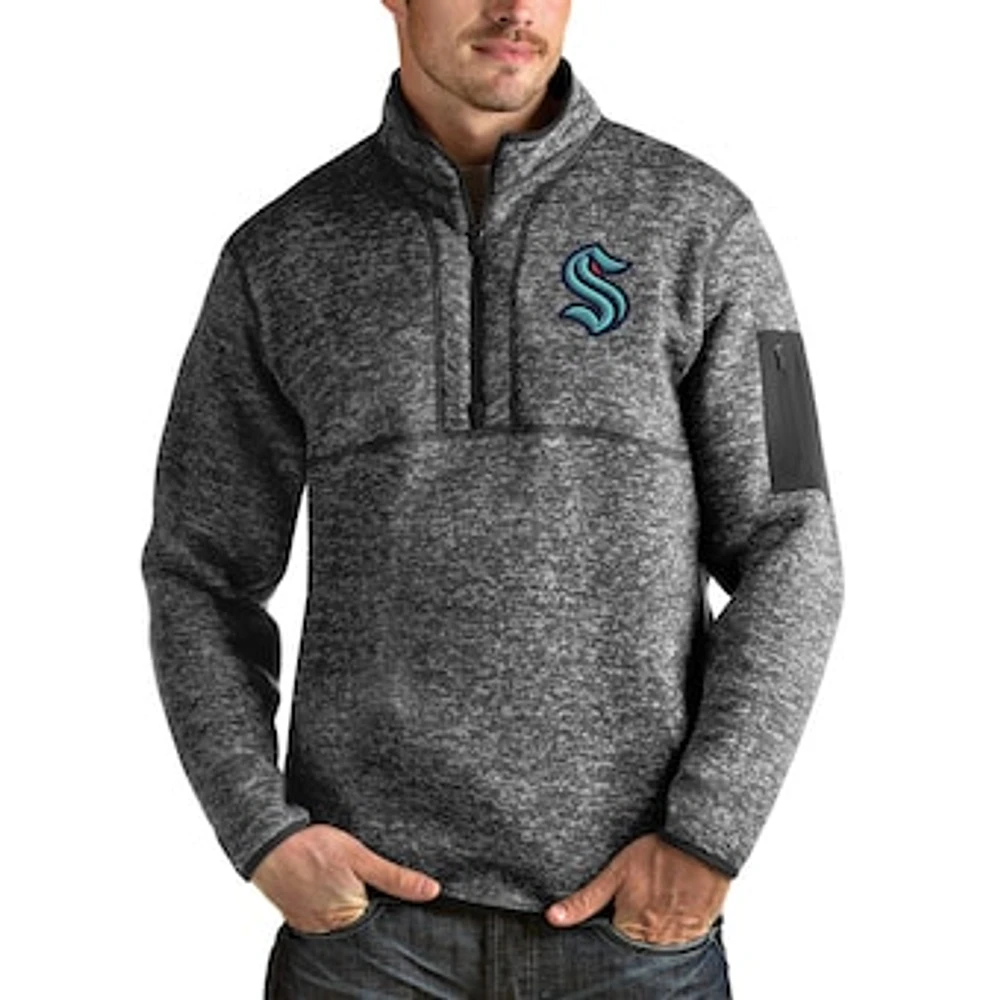 Men's Antigua Heather Charcoal Seattle Kraken Fortune Quarter-Zip Pullover Jacket