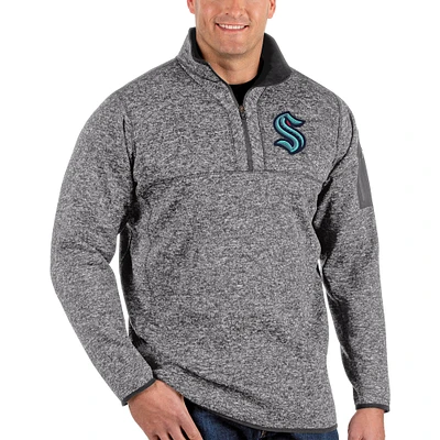 Men's Antigua Heather Charcoal Seattle Kraken Big & Tall Fortune Quarter-Zip Pullover Jacket