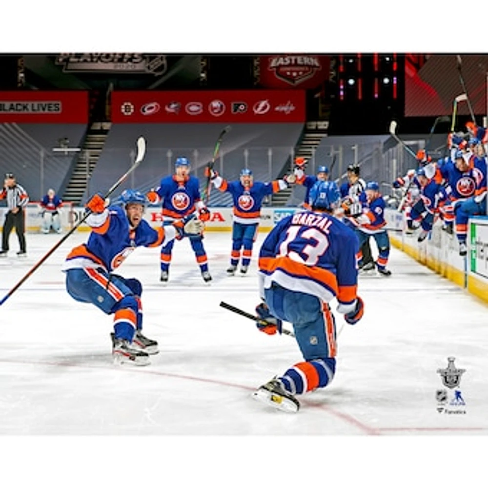 Mathew Barzal New York Islanders Unsigned 2020 Stanley Cup Playoffs Game 3 vs. Washington Capitals Overtime Game-Winning Goal Celebration Photograph