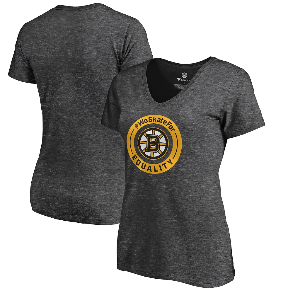 Women's Heather Gray Boston Bruins #WeSkateFor V-Neck T-Shirt