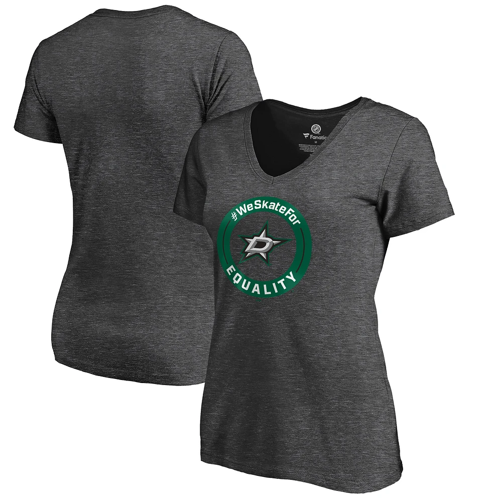 Women's Heather Gray Dallas Stars #WeSkateFor V-Neck T-Shirt