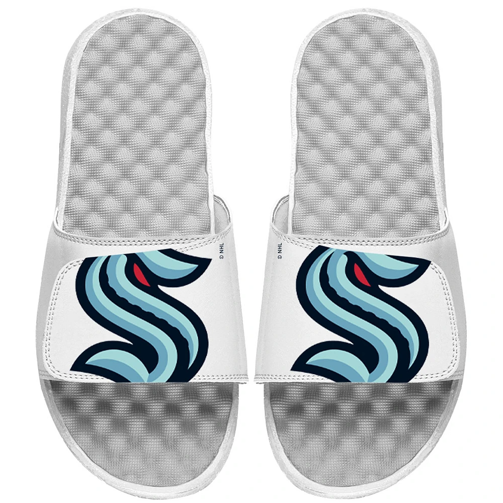 Youth ISlide White Seattle Kraken Blown-Up Primary Logo Slide Sandals