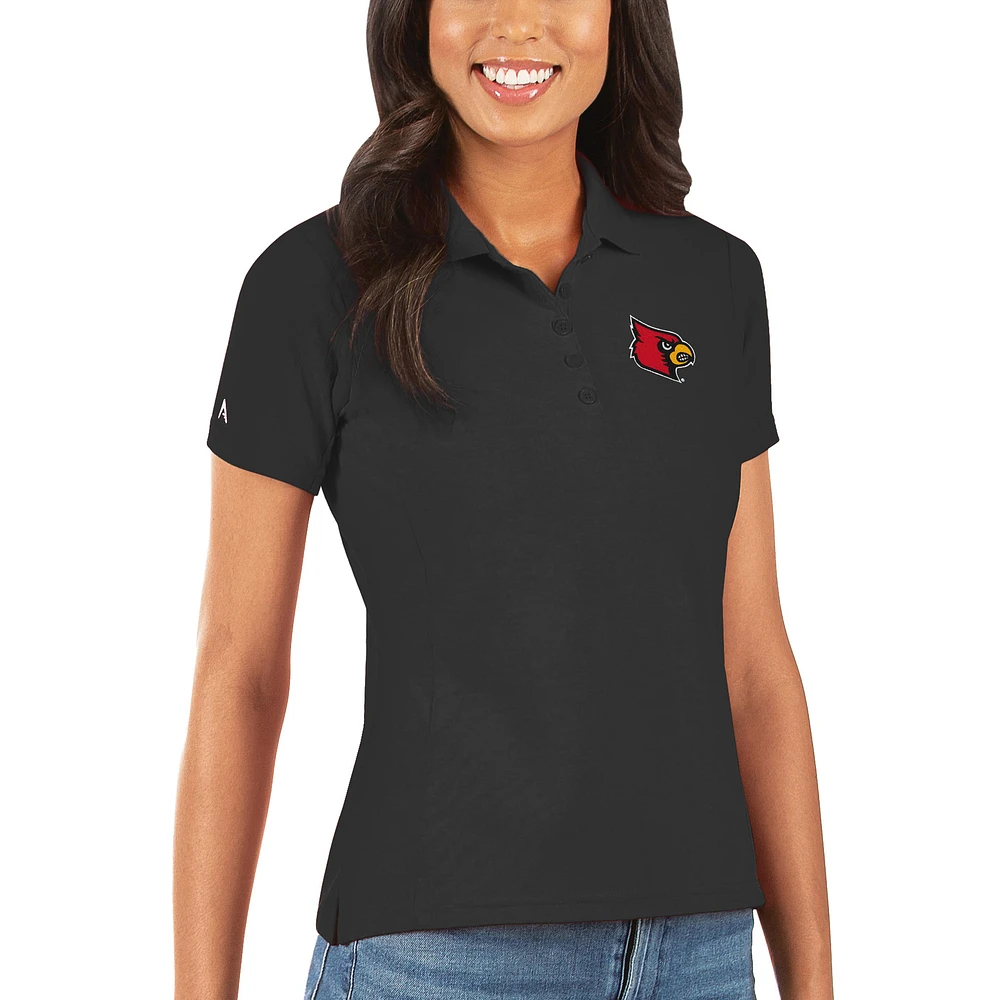 Women's Antigua Black Louisville Cardinals Legacy Pique Polo