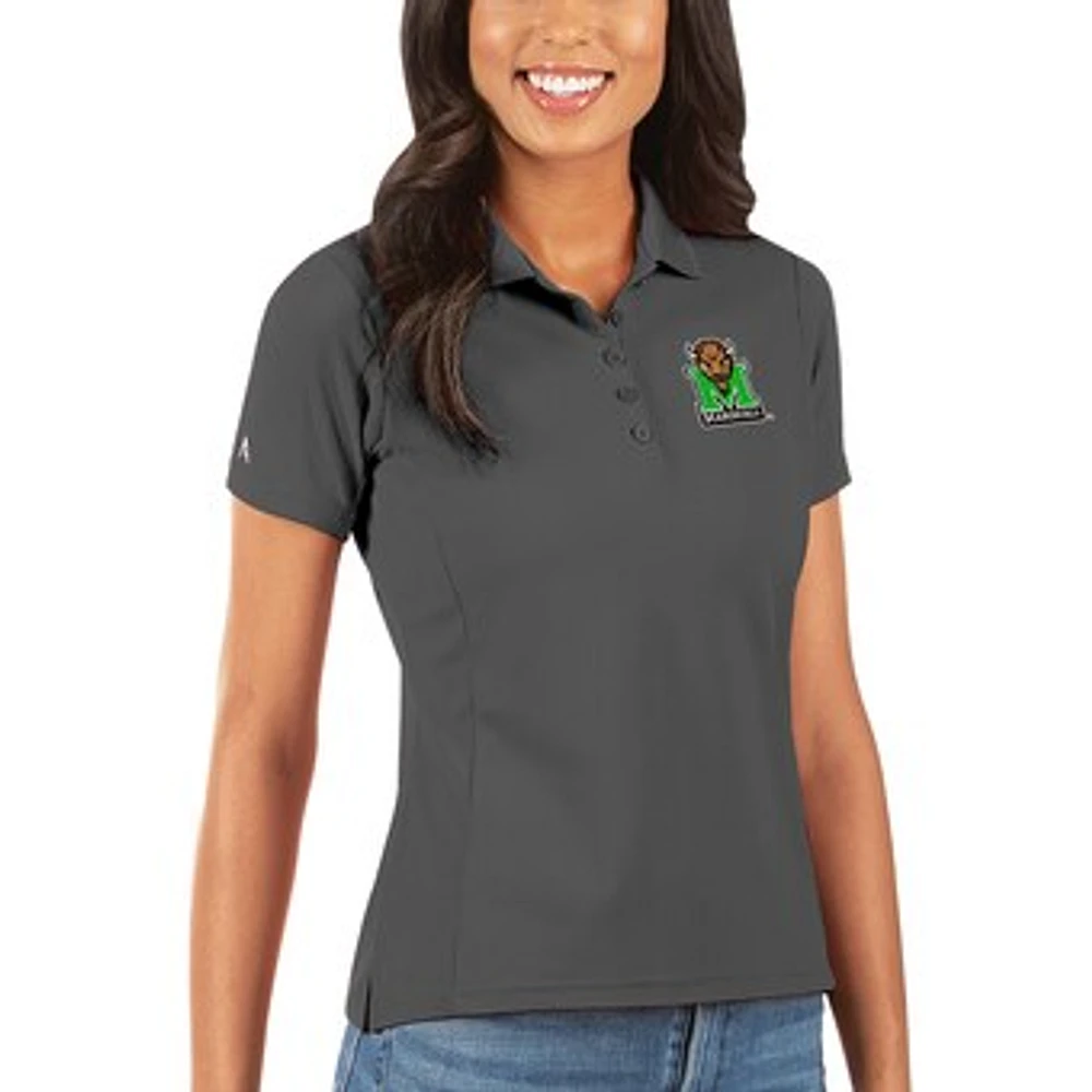 Women's Antigua Charcoal Marshall Thundering Herd Legacy Pique Polo