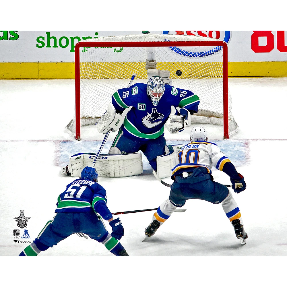 Brayden Schenn St. Louis Blues Unsigned 2020 Stanley Cup Playoffs Game 3 vs. Vancouver Canucks Overtime Game-Winning Goal Photograph