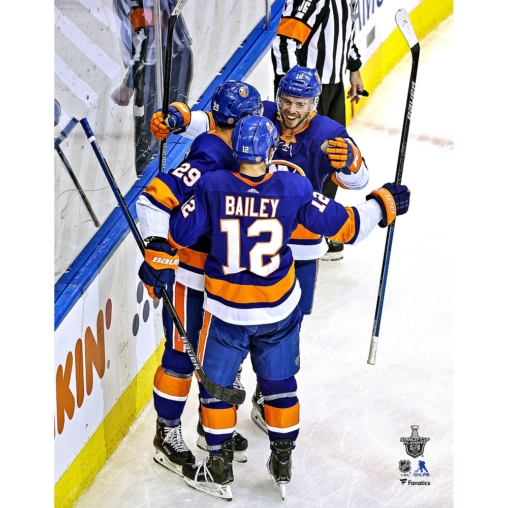 Brock Nelson Josh Bailey Anthony Beauvillier New York Islanders Unsigned 2020 Stanley Cup Playoffs Goal Celebration Photograph