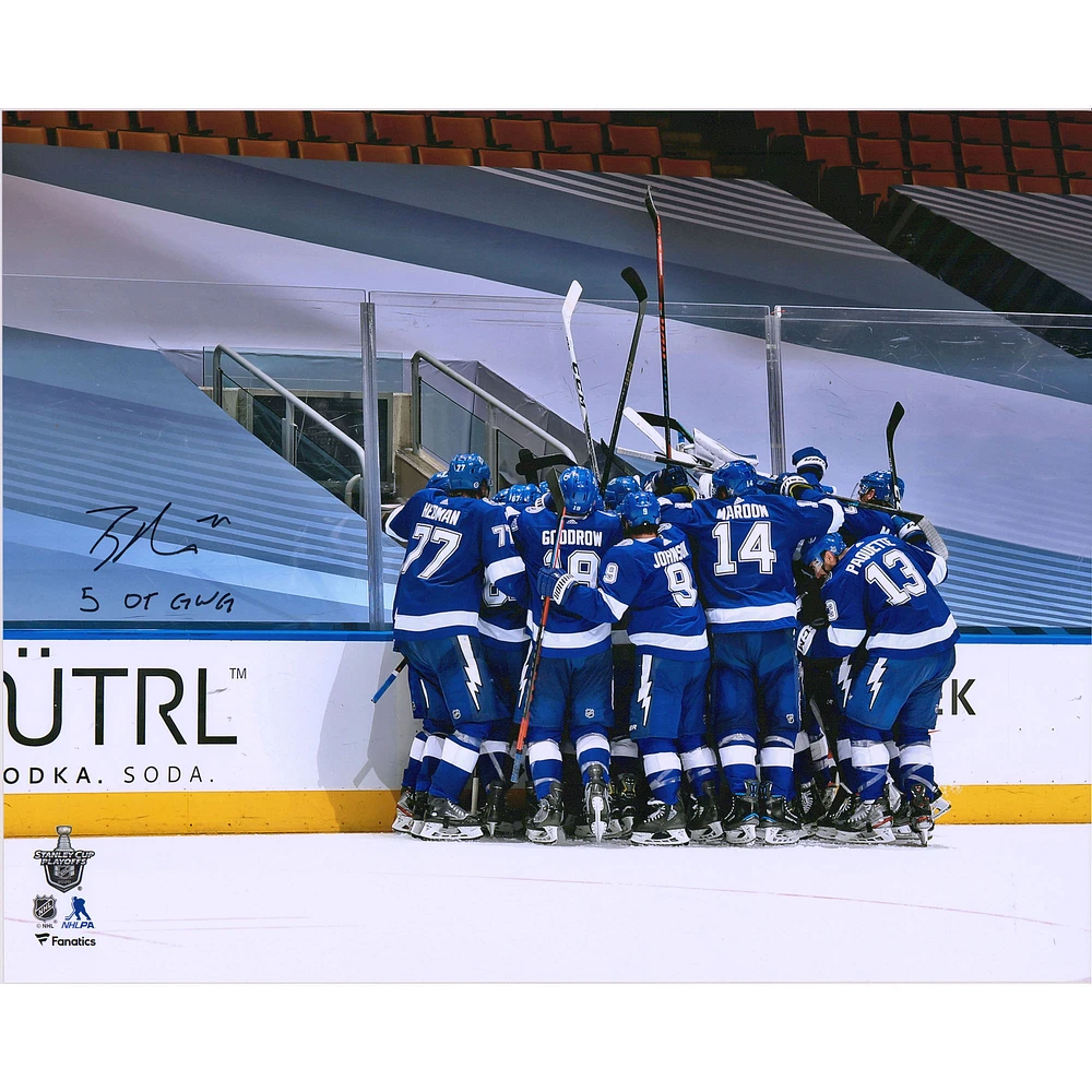 Brayden Point Tampa Bay Lightning Autographed 16" x 20" 5-OT Game-Winning Goal Celebration Photograph with "5 OT GWG" Inscription