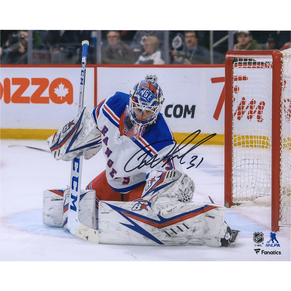 Igor Shesterkin New York Rangers Autographed 8" x 10" White Jersey Glove Save Photograph