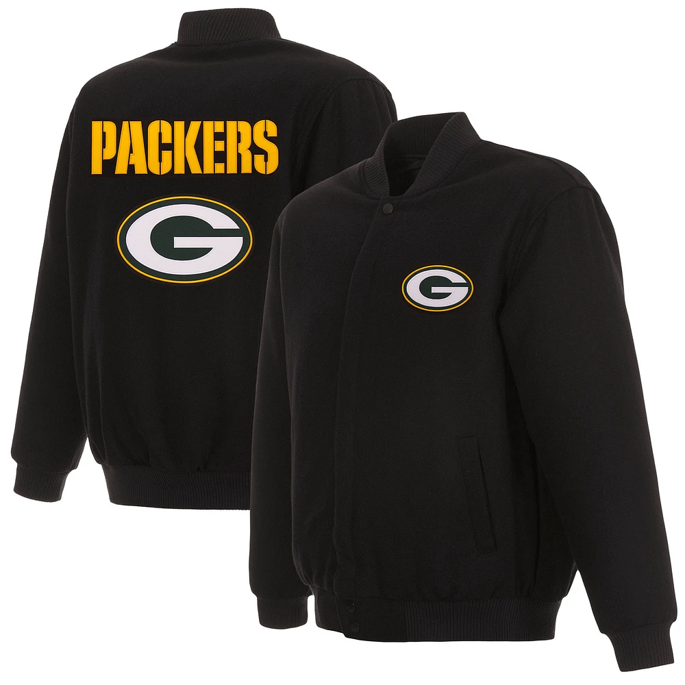 Men's JH Design Black Green Bay Packers Reversible Full-Snap Jacket