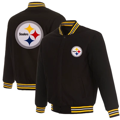 Men's JH Design Black Pittsburgh Steelers Reversible Full-Snap Jacket