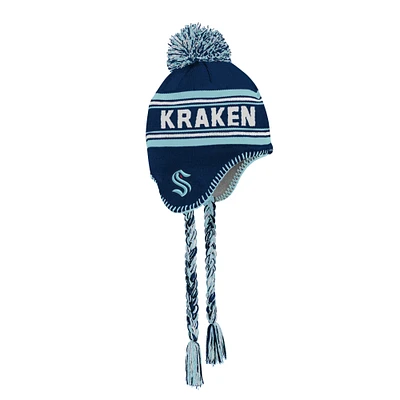 Youth Deep Sea Blue Seattle Kraken Jacquard Tassel Knit Hat with Pom