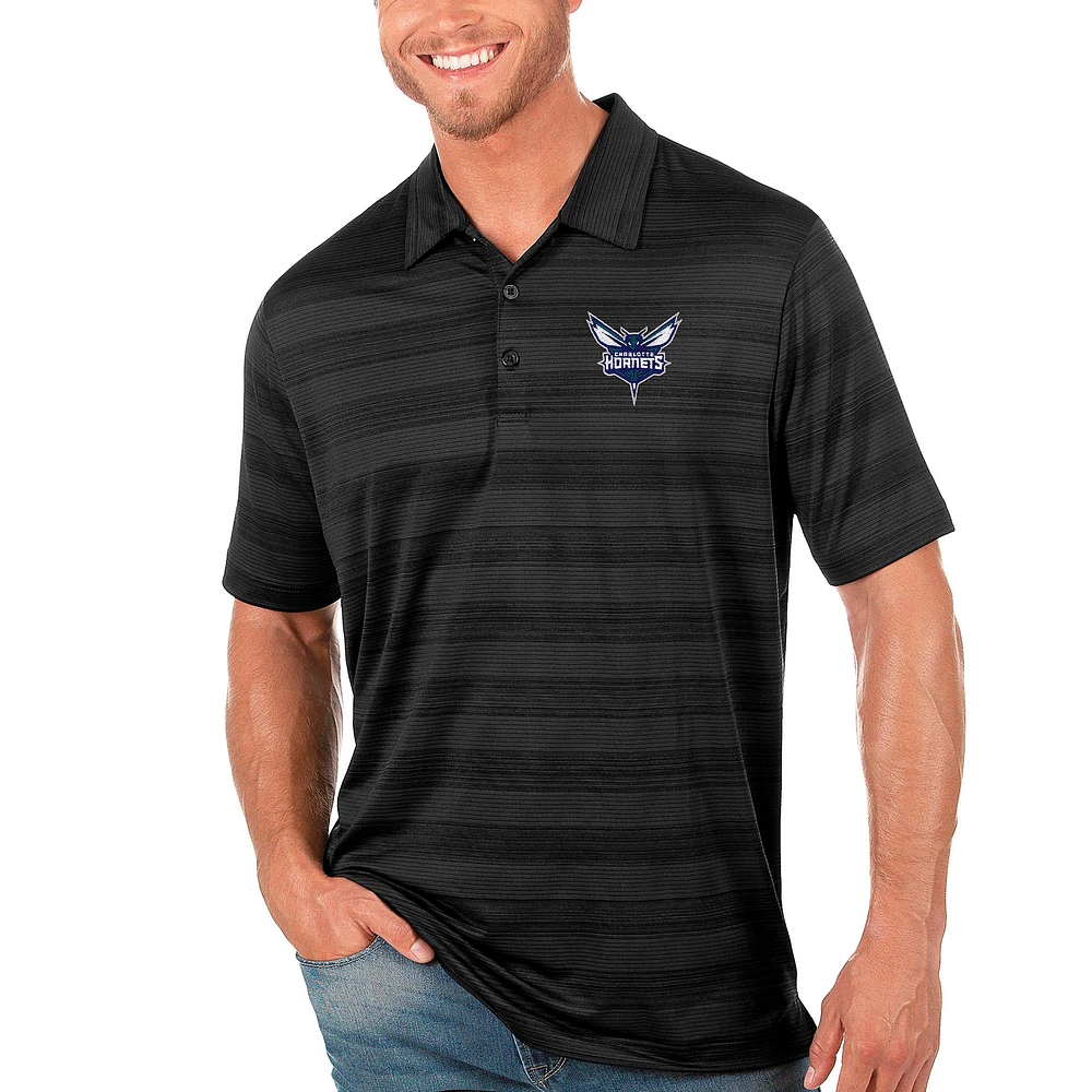 Men's Antigua Black Charlotte Hornets Compass Polo