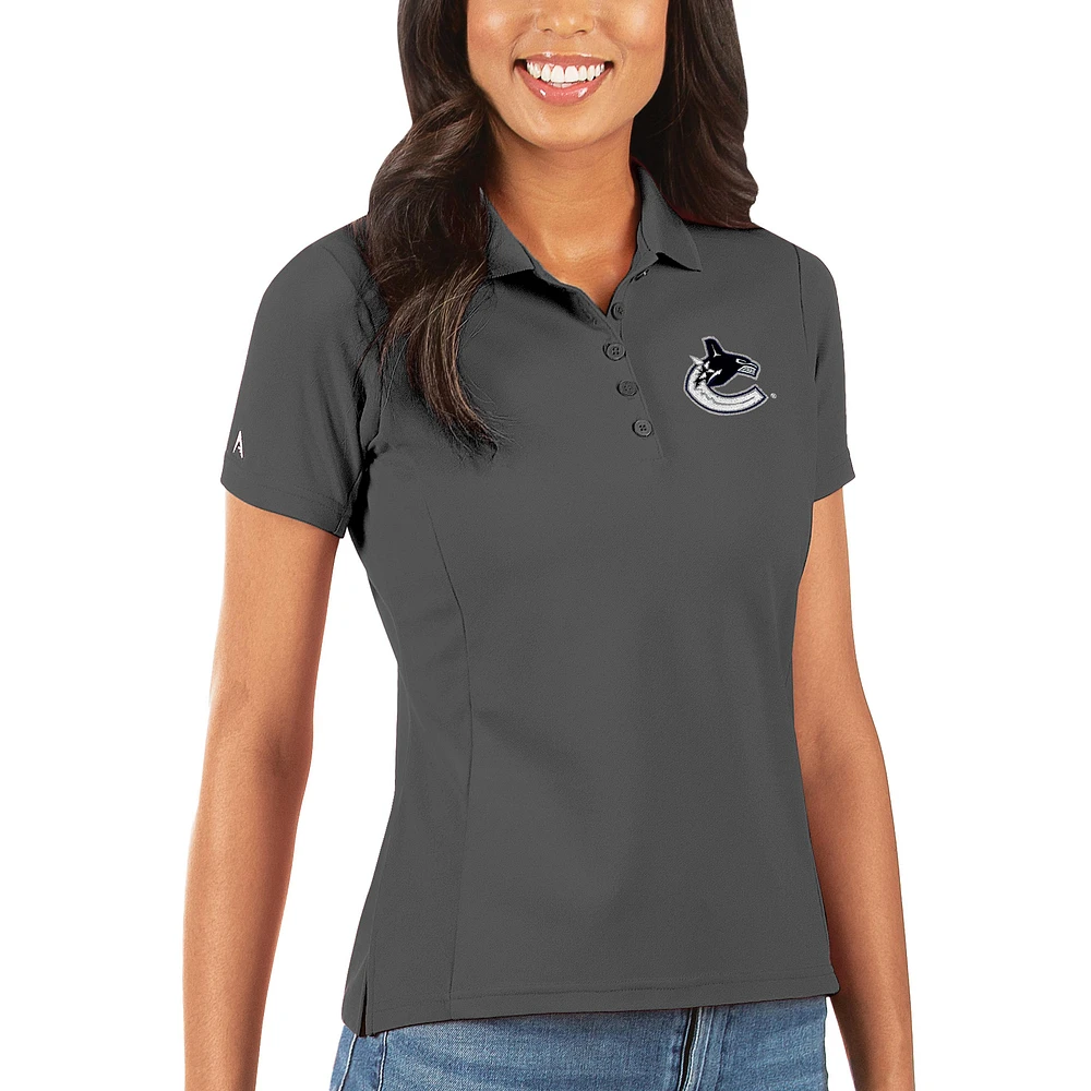 Women's Antigua Charcoal Vancouver Canucks Legacy Pique Polo