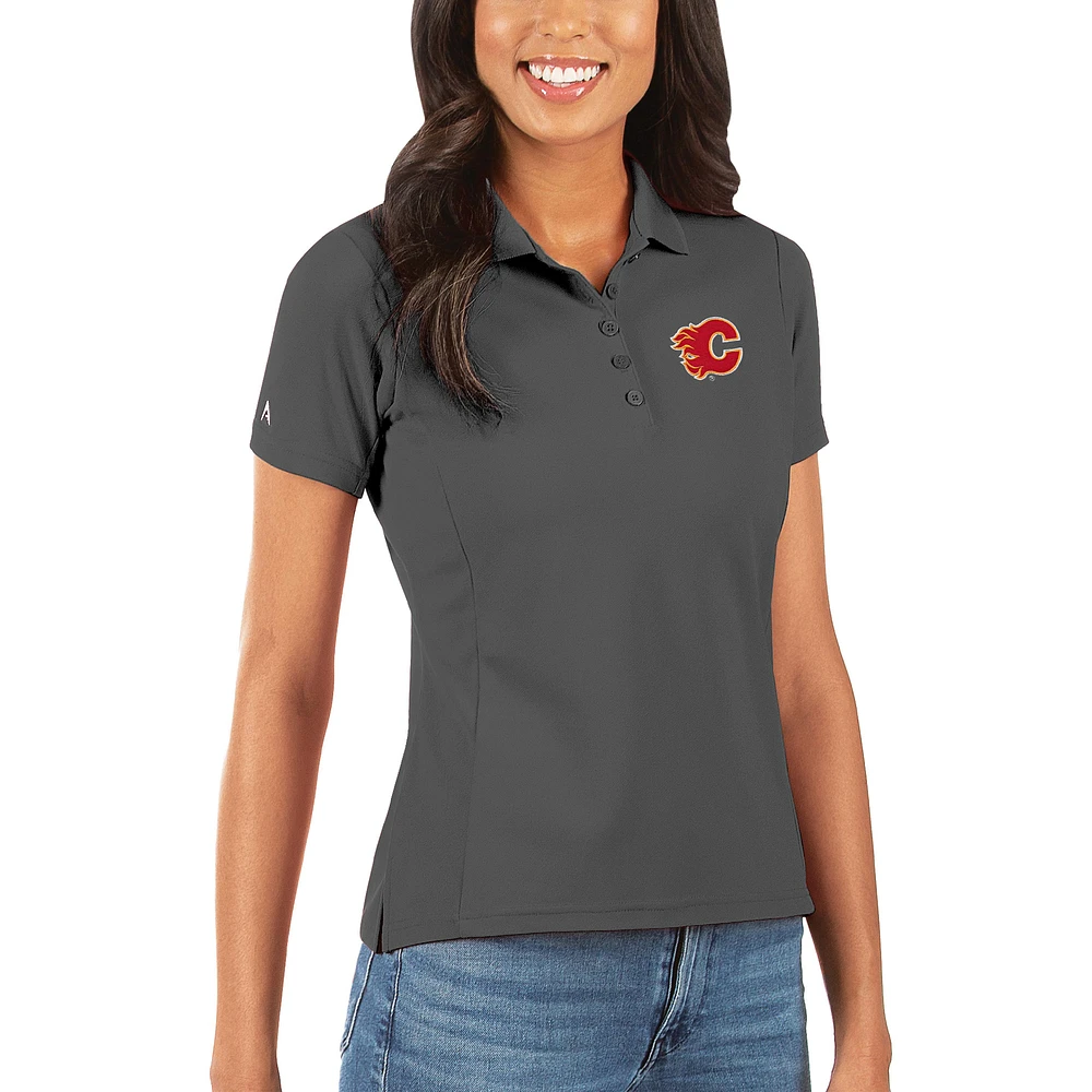 Women's Antigua Charcoal Calgary Flames Legacy Pique Polo
