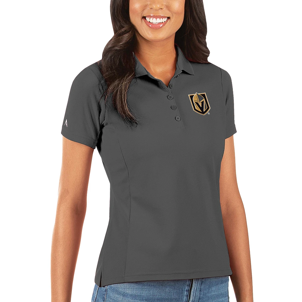 Women's Antigua Charcoal Vegas Golden Knights Legacy Pique Polo