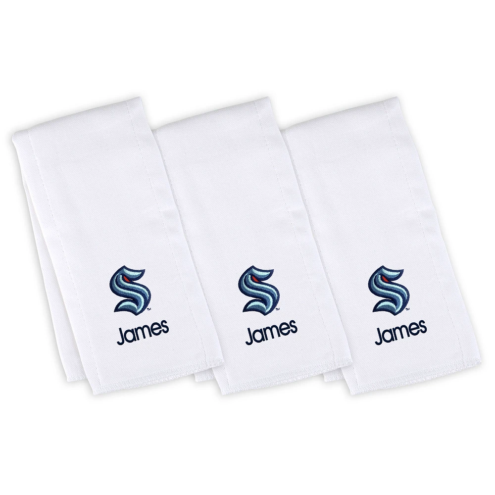 Infant White Seattle Kraken Personalized Burp Cloth Three-Pack