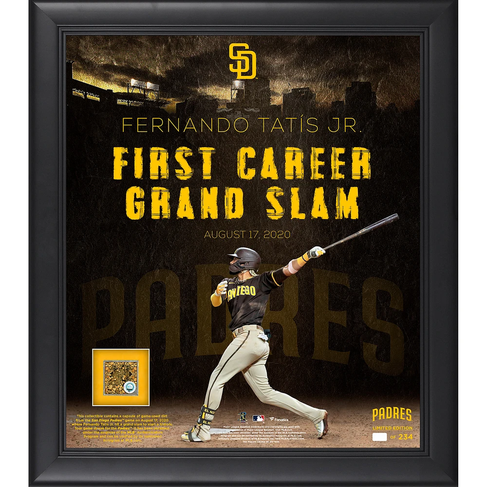 Fernando Tatis Jr. San Diego Padres Framed 15" x 17" First Career Grand Slam Collage with a Capsule of Game-Used Dirt - Limited Edition of 234