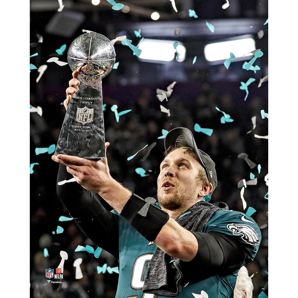 Nick Foles Philadelphia Eagles Unsigned Super Bowl LII Vince Lombardi Trophy Celebration Photograph