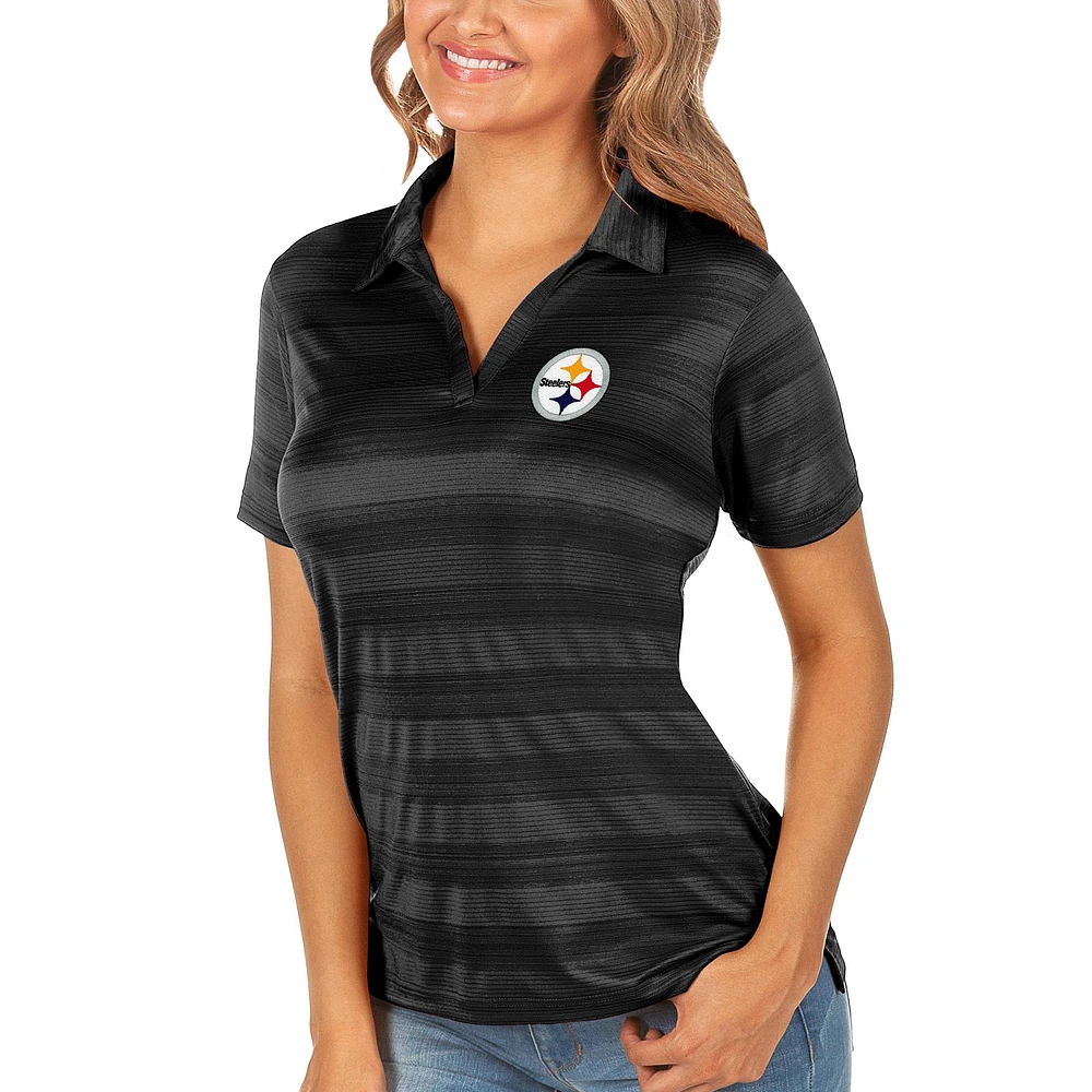 Women's Antigua Black Pittsburgh Steelers Compass Polo