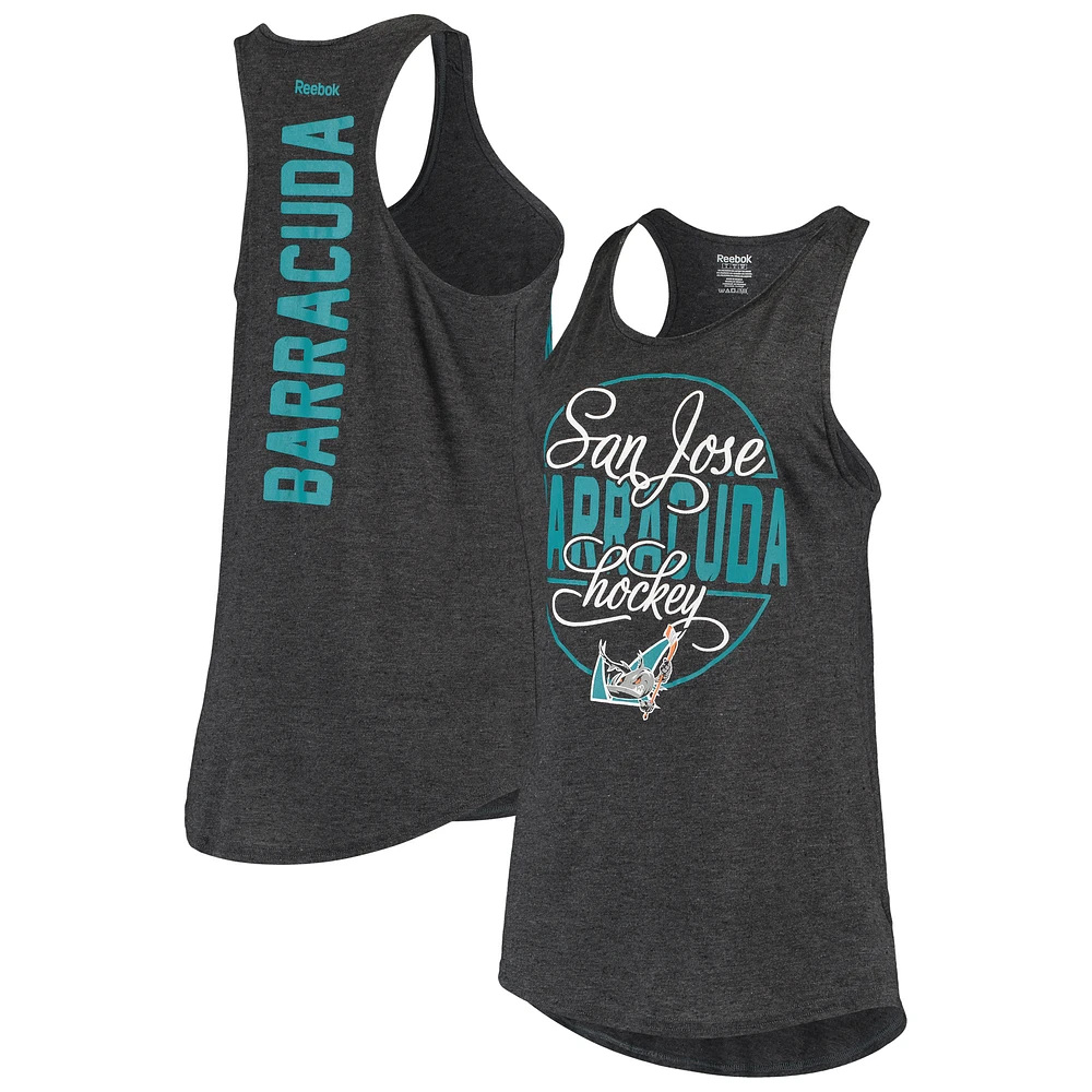 Women's Reebok Heathered Black San Jose Barracuda Tri-Blend Circle Tank Top