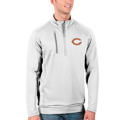 Men's Antigua White/Silver Chicago Bears Generation Quarter-Zip Pullover Jacket