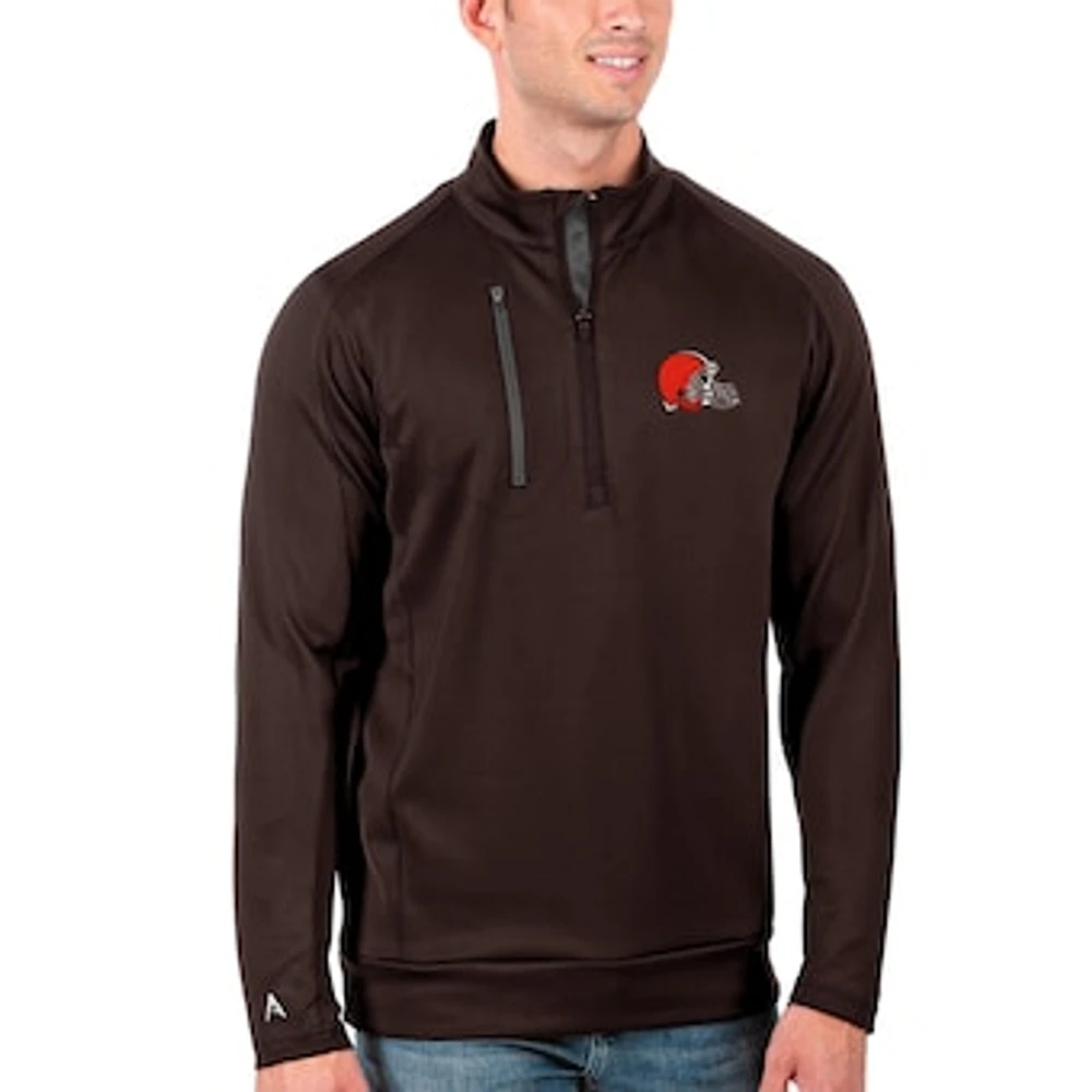 Men's Antigua Brown/Charcoal Cleveland Browns Generation Quarter-Zip Pullover Jacket