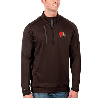 Men's Antigua Brown/Charcoal Cleveland Browns Generation Quarter-Zip Pullover Jacket