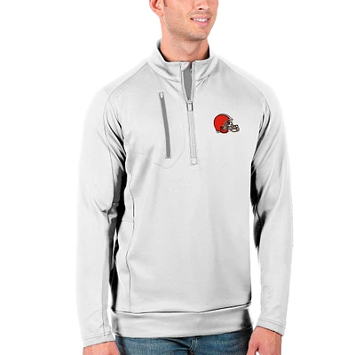 Men's Antigua White/Silver Cleveland Browns Generation Quarter-Zip Pullover Jacket