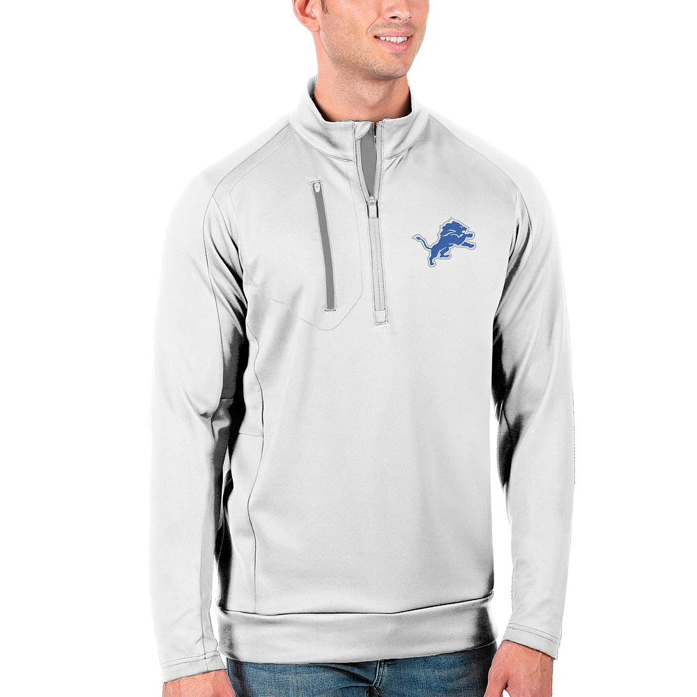 Men's Antigua White/Silver Detroit Lions Generation Quarter-Zip Pullover Jacket