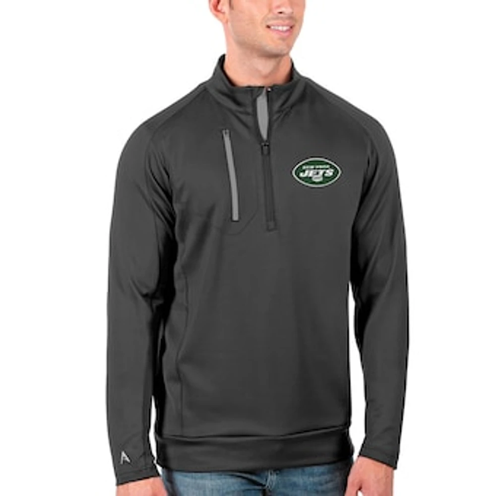 Men's Antigua Charcoal/Silver New York Jets Generation Quarter-Zip Pullover Jacket