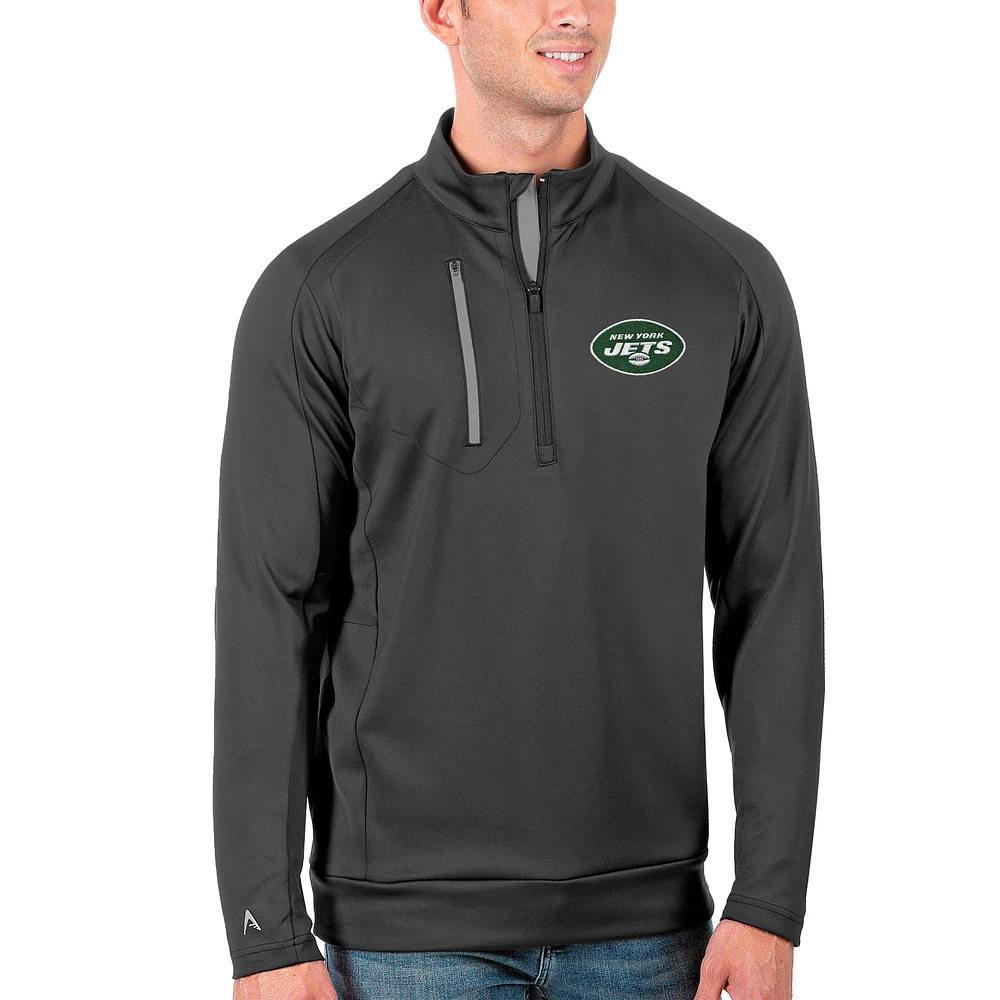 Men's Antigua Charcoal/Silver New York Jets Generation Quarter-Zip Pullover Jacket