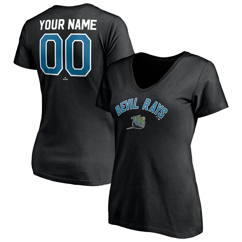 Women's Black Tampa Bay Rays Cooperstown Winning Streak Personalized Name & Number V-Neck T-Shirt