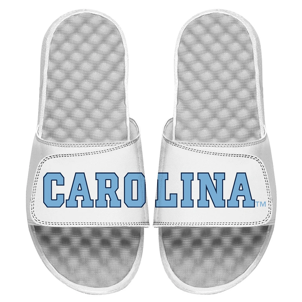 Men's ISlide White North Carolina Tar Heels Wordmark Split Slide Sandals