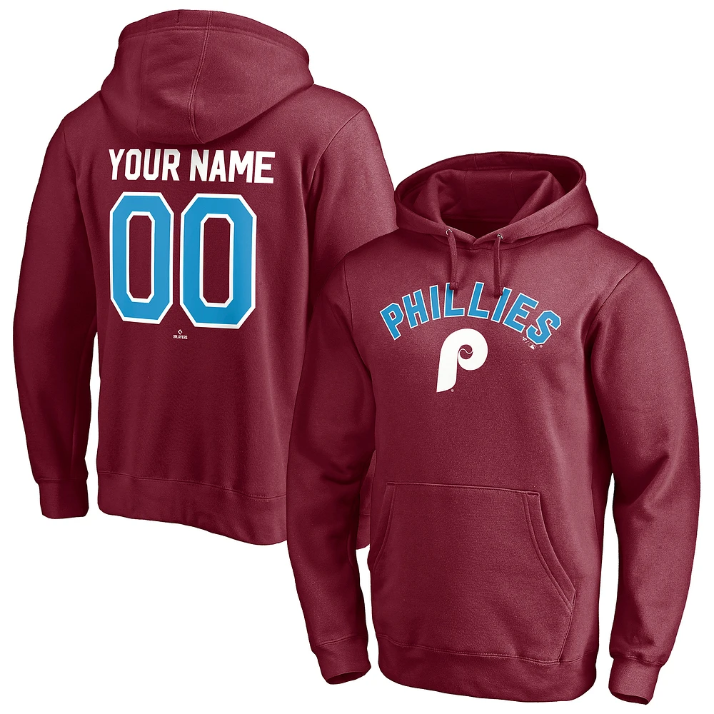 Men's Burgundy Philadelphia Phillies Cooperstown Winning Streak Alternate Personalized Name & Number Pullover Hoodie
