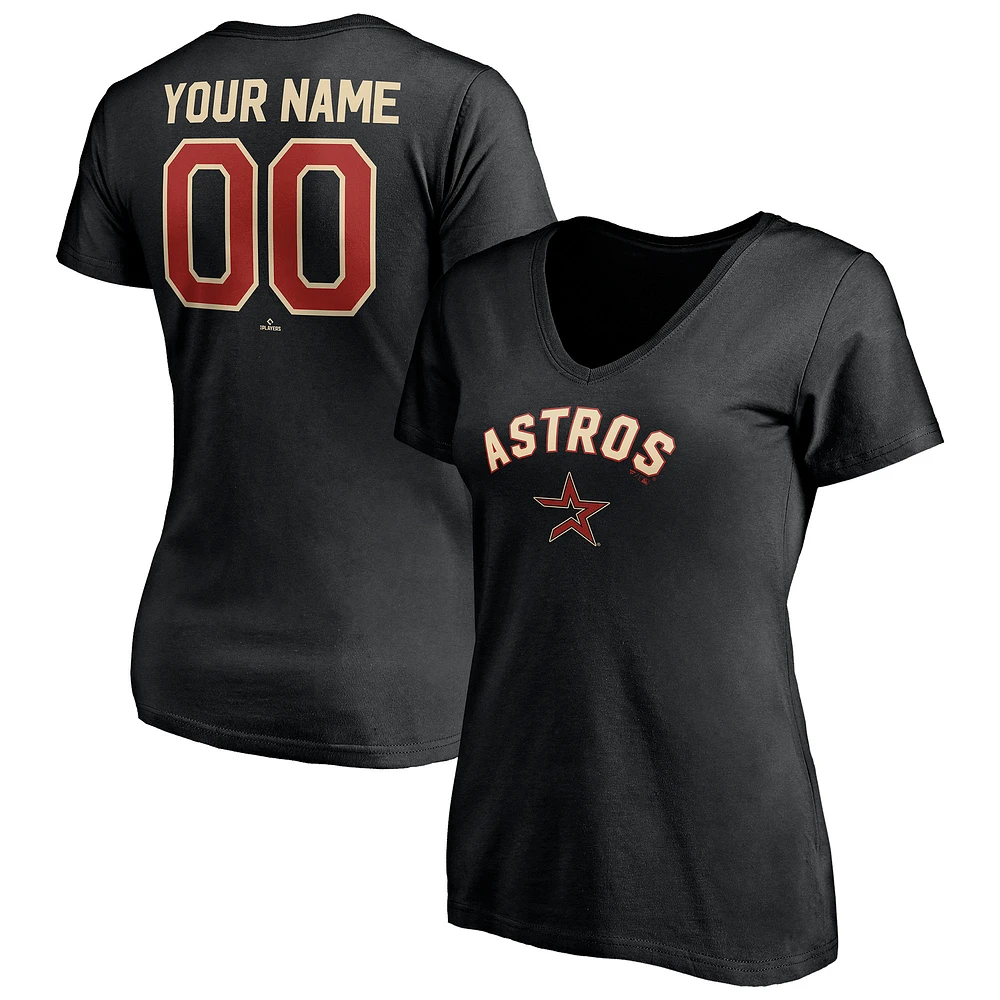 Women's Black Houston Astros Cooperstown Winning Streak Alternate Personalized Name & Number V-Neck T-Shirt