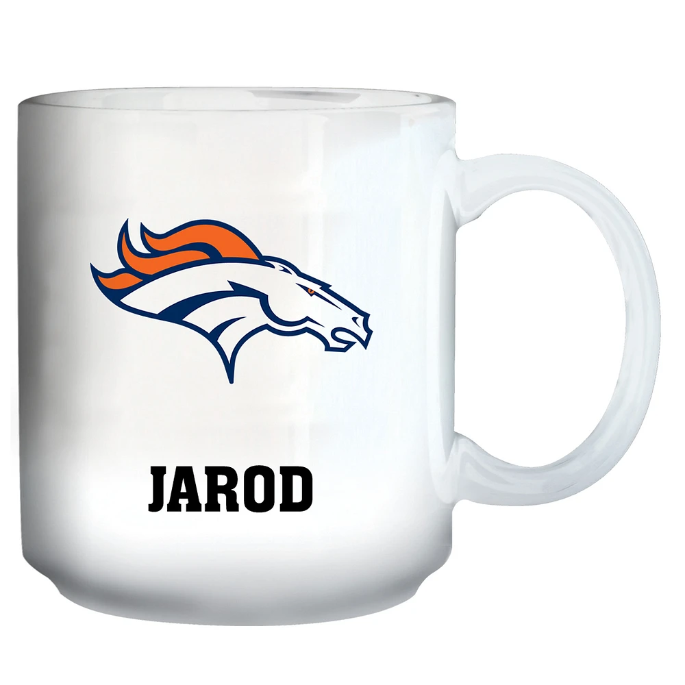 White Denver Broncos 11oz. Personalized Mug
