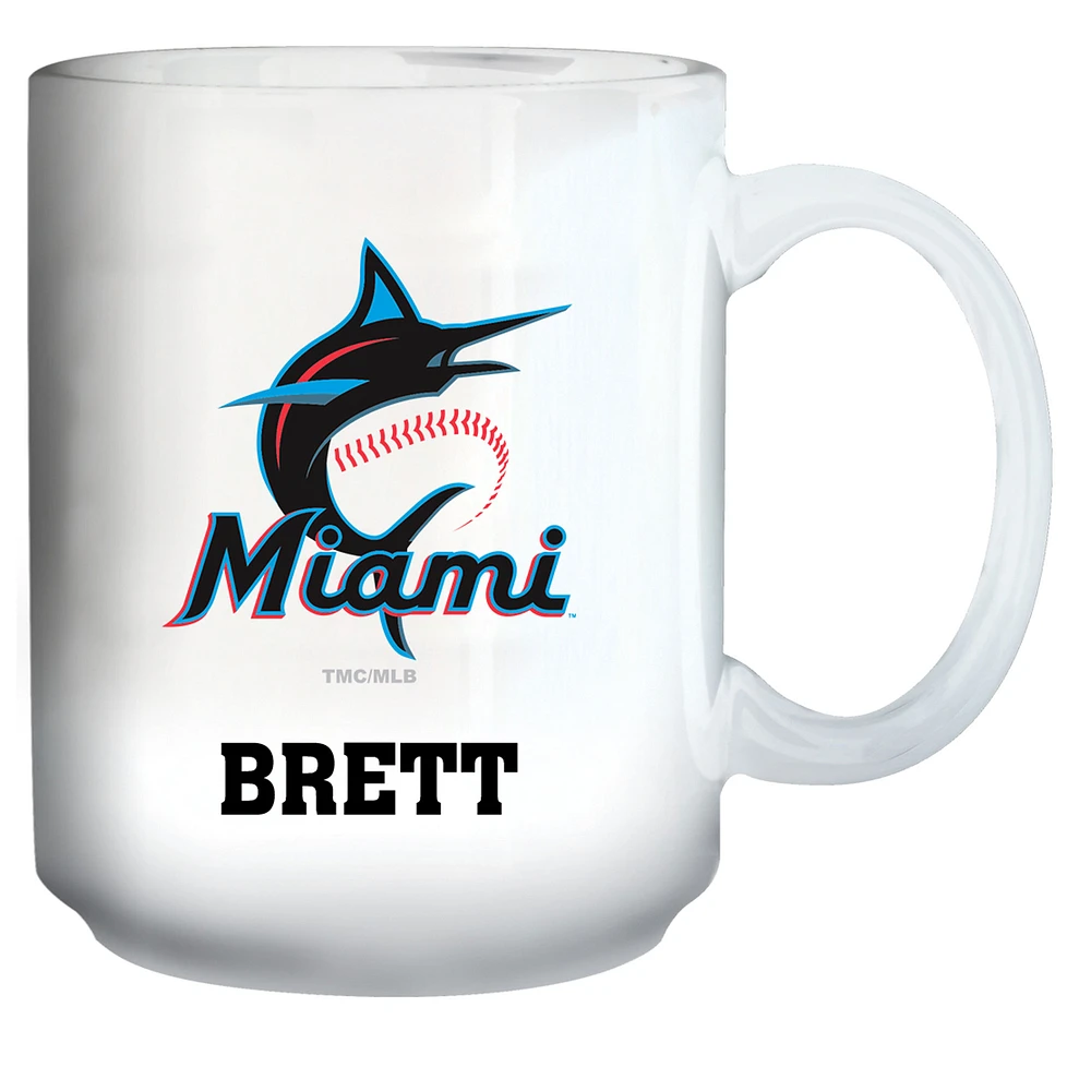 White Miami Marlins 15oz. Personalized Mug